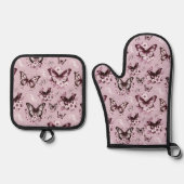 Roze vlinderpatroon ovenwant & pannenlap set (Voorkant)