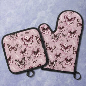 Roze vlinderpatroon ovenwant & pannenlap set