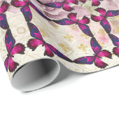 Roze vlinderpatroonpatroon op  Rozen van Shabby Cadeaupapier (Rol Hoek)