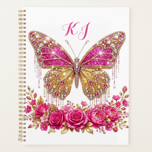 Roze Vlinderrozen Gouden Persoonlijk Ontwerp Planner (Voorkant)