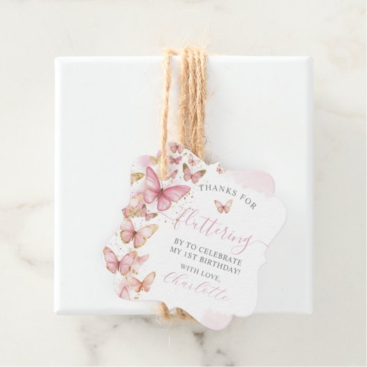 roze vlinders 1e 2e 3e 5e verjaardag bedankjes labels (In situ)