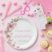 roze vlinders 1e 2e 3e 5e verjaardag papieren bordje (Feest)