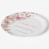 roze vlinders 1e 2e 3e 5e verjaardag papieren bordje (Gekanteld)