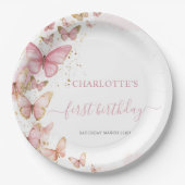 roze vlinders 1e 2e 3e 5e verjaardag papieren bordje (Voorkant)