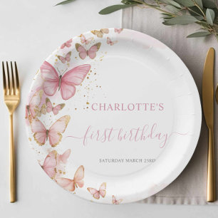  roze vlinders 1e 2e 3e 5e verjaardag papieren bordje