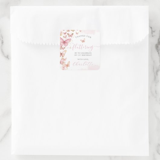 Roze Vlinders 1e 2e 3e verjaardag gunst Vierkante Sticker (Tas)