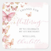  Roze Vlinders 1e 2e 3e verjaardag gunst Vierkante Sticker (Voorkant)