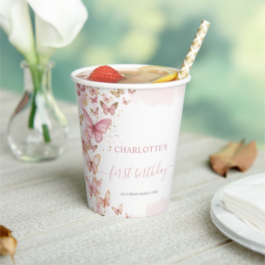 Roze Vlinders 1e 2e Sweet 16 Verjaardag Papieren Bekers (Insitu)