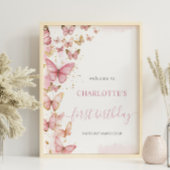  Roze Vlinders 1e Eerste Verjaardag Welkom Poster