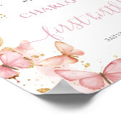 Roze Vlinders 1e Eerste Verjaardag Welkom Poster (Hoek)