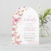  Roze Vlinders 1e Eerste Verjaardagsboog Kaart (Staand voorkant)