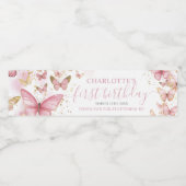  Roze Vlinders 1e Verjaardag Sweet 16 XV Waterfles Etiket (Enkel label)