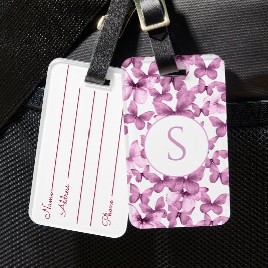 Roze vlinders Aangepaste monogram bagagerek Bagagelabel