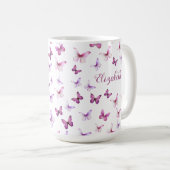  Roze Vlinders Aangepaste Naam Koffiemok (Voorkant rechts)
