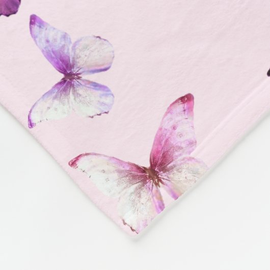  Roze Vlinders Aangepaste Naam Meisje Fleece Deken (Hoek)