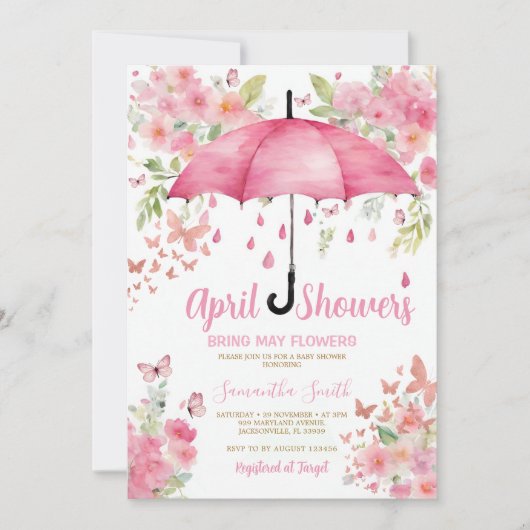 Roze Vlinders April Buien Brengen Mei Bloemen Kaart (Voorkant)