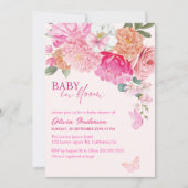 Roze Vlinders Baby in Bloom floral Baby shower Kaart (Voorkant)