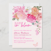 Roze Vlinders Baby in Bloom floral Baby shower Kaart (Voorkant)