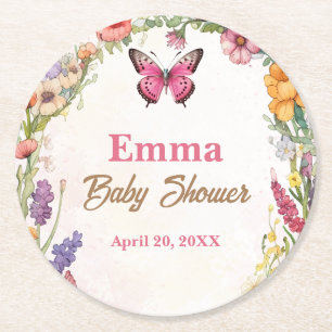 Roze Vlinders Baby shower Bloementuin Ronde Kartonnen Onderzetter