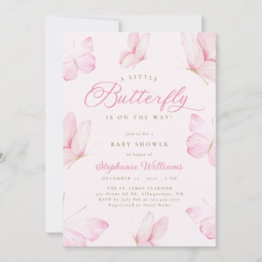 Roze Vlinders Baby shower Kaart (Voorkant)