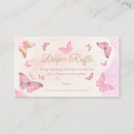 Roze Vlinders Baby shower Luier Raffle Informatiekaartje (Voorkant)