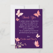 Roze Vlinders Bloemen Paarse Baby shower Bedankkaart (Voorkant)