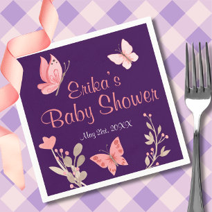 Roze Vlinders Bloemen Paarse Baby shower Servet