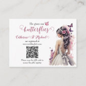 Roze Vlinders Bloemen Trouwjurk Vrijgezellenfeest Informatiekaartje (Voorkant)