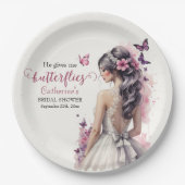 Roze Vlinders Bloemen Trouwjurk Vrijgezellenfeest Papieren Bordje (Voorkant)