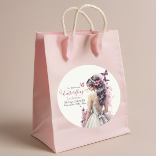 Roze Vlinders Bloemen Trouwjurk Vrijgezellenfeest Ronde Sticker