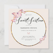 Roze Vlinders Boho Goud Lijst Girly Sweet 16 Kaart (Voorkant)
