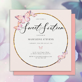 Roze Vlinders Boho Goud Lijst Girly Sweet 16 Kaart