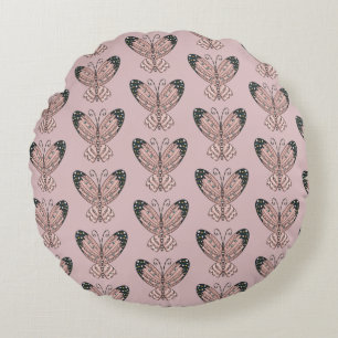 Roze Vlinders Boho Handgetekende Kunst Rond Kussen