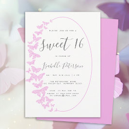 Roze Vlinders Boho Lijst Elegant Chique Sweet 16 Kaart