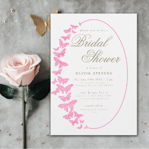 Roze Vlinders Boho Lijst Elegant Vrijgezellenfeest Kaart