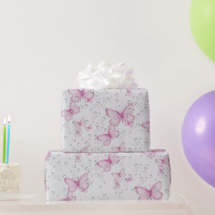 Roze Vlinders en Bellen Cadeaupapier