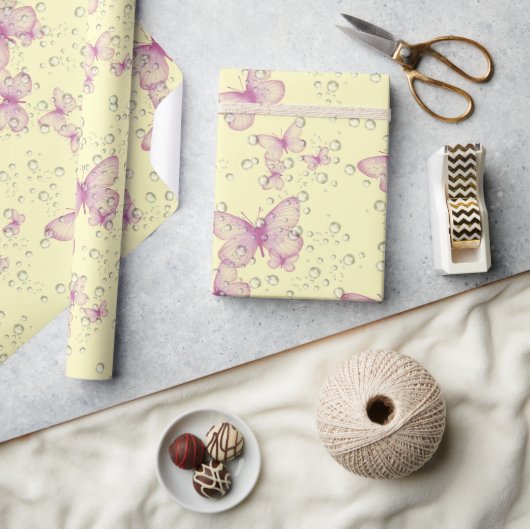 Roze Vlinders en Bellen Cadeaupapier (Crafts)
