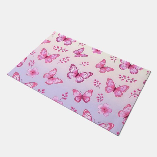 Roze vlinders en bloemen patroon deurmat (Schuin)