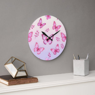 Roze vlinders en bloemen patroon grote klok