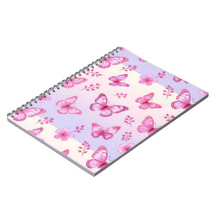 Roze vlinders en bloemen patroon notitieboek