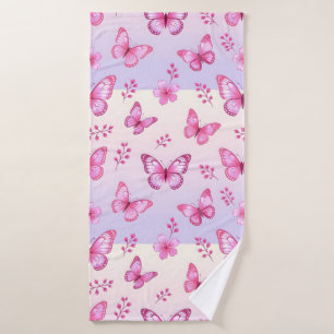 Roze vlinders en bloemenpatroon badhanddoek
