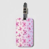 Roze vlinders en bloemenpatroon bagagelabel (Voorkant (verticaal))