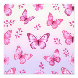 Roze vlinders en bloemenpatroon foto afdruk
