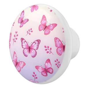 Roze vlinders en bloemenpatroon keramische knop