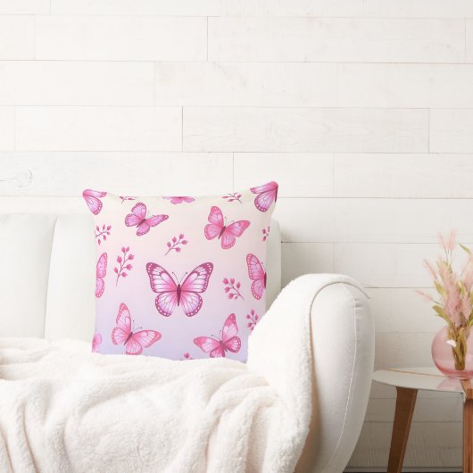 Roze vlinders en bloemenpatroon kussen (Bank)