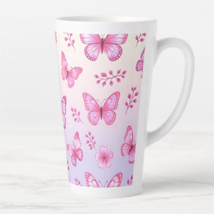 Roze vlinders en bloemenpatroon latte mok