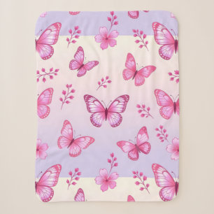 Roze vlinders en bloemenpatroon sherpa deken