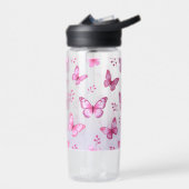 Roze vlinders en bloemenpatroon waterfles (Links)
