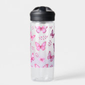 Roze vlinders en bloemenpatroon waterfles (Voorkant)