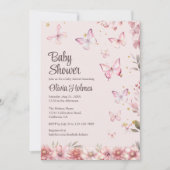 Roze Vlinders en Flower Garden Baby shower Kaart (Voorkant)